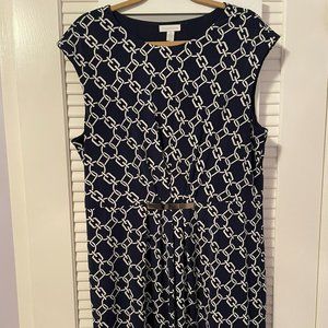 Charter Club Dress - Navy Blue w/white chain print Size XL